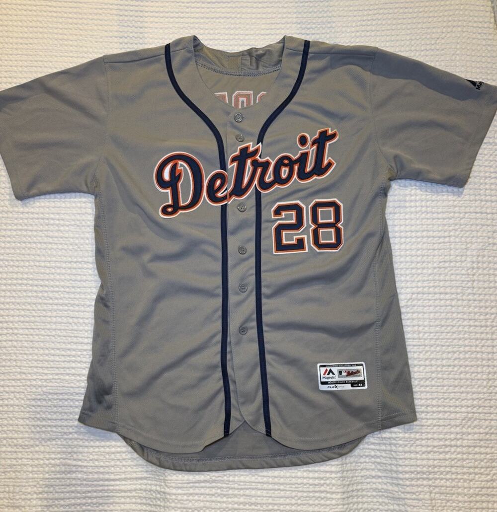 Majestic Detroit Tigers Niko Goodrum #28 Gray MLB Baseball Jersey Men’s 44